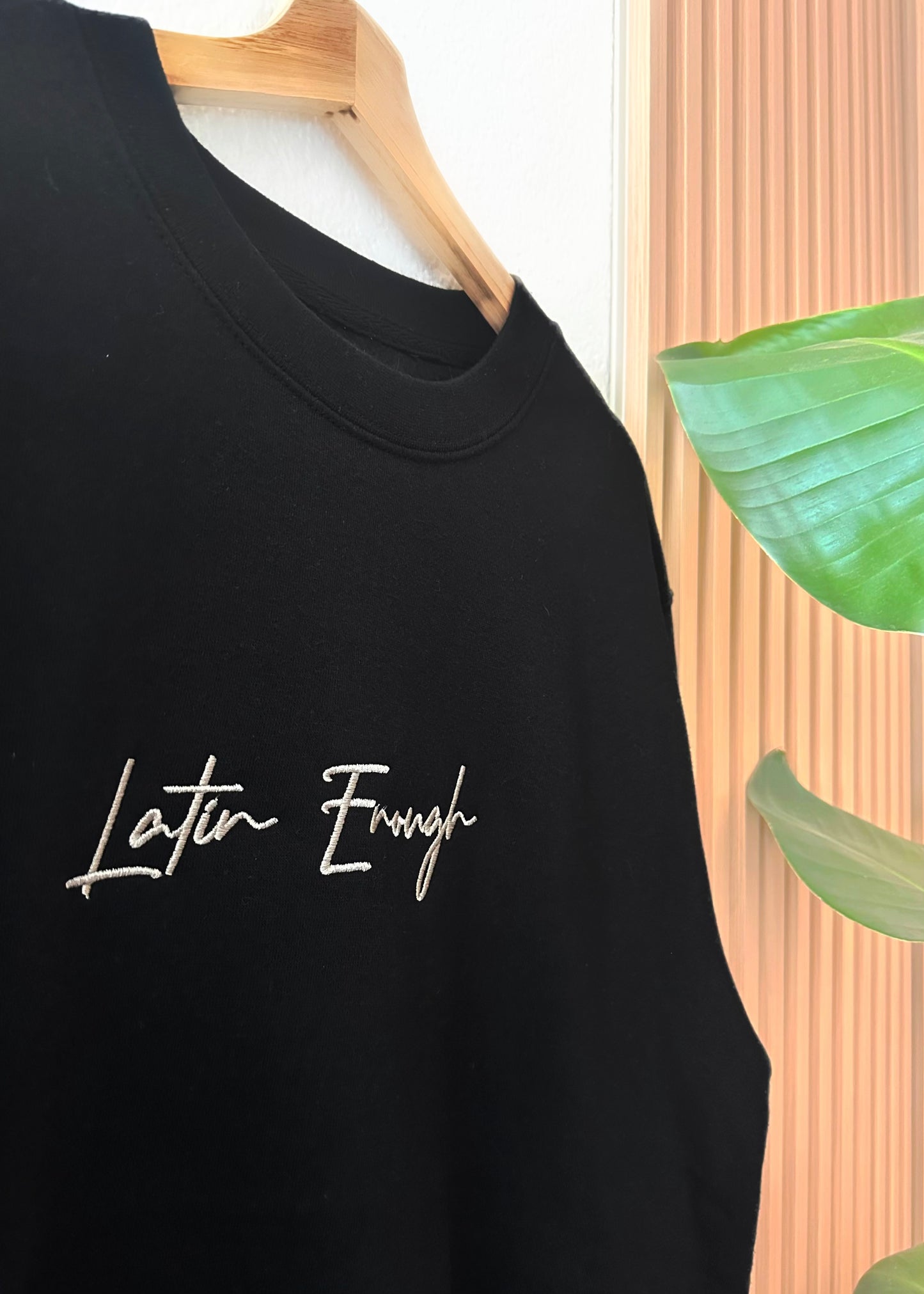 Black Embroidered Latin Crew