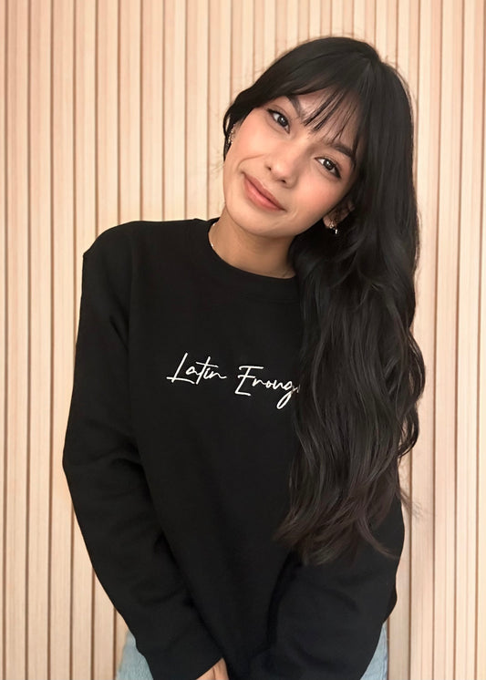 Black Embroidered Latin Crew