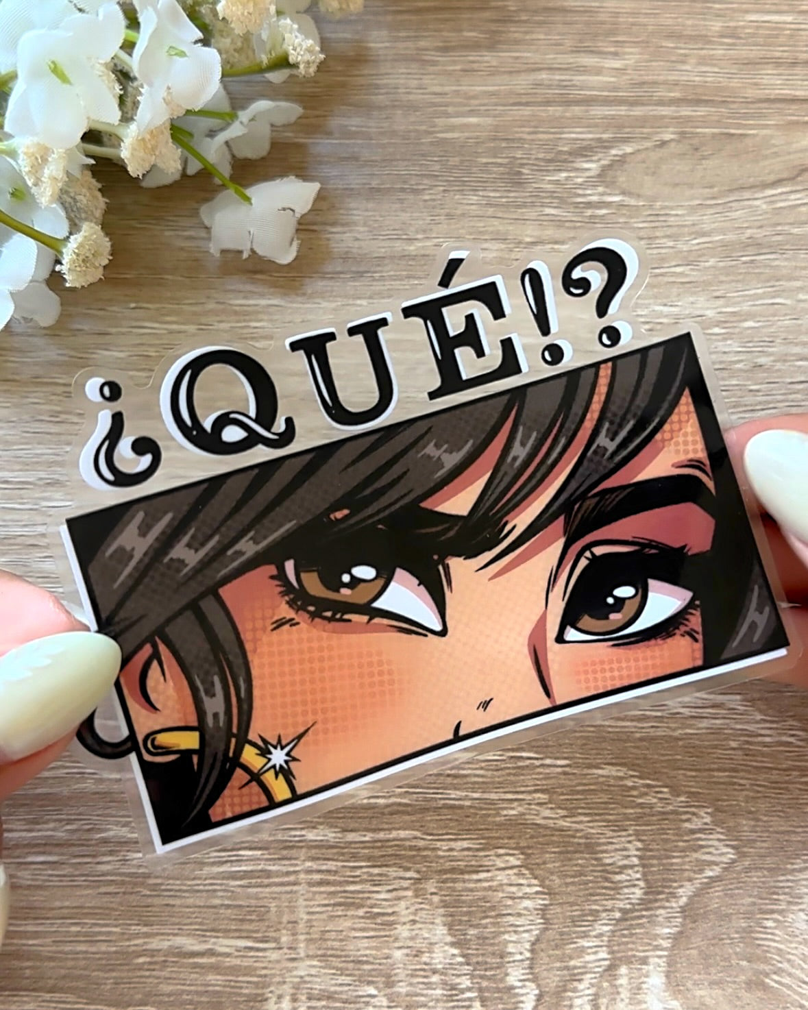 Que?! -Clear Sticker